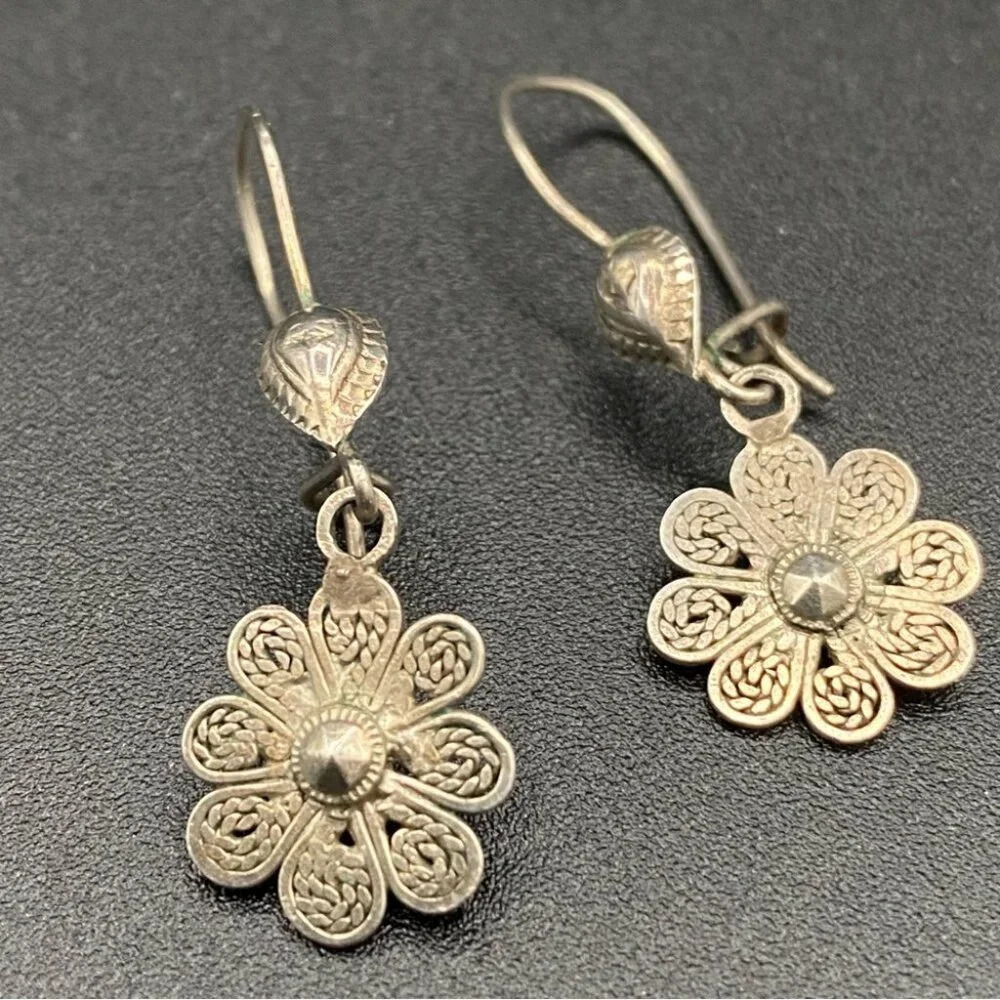 Oxidized Turkish Silver Filigree Floral Artisan Earrings